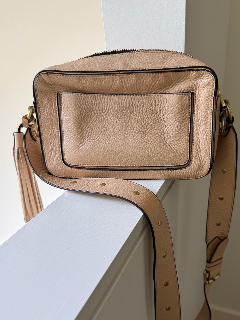 Leather Crossbody Camera Bag in Blush